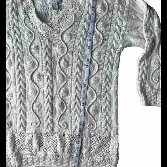 Vintage Express Tricot Hand Knit‎ Beaded Ivory Sweater Size Large - Picture 5 of 6